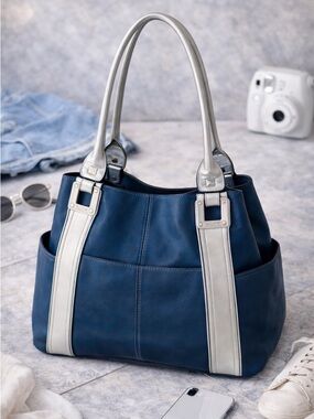 Tignanello Blue & Silver Leather Shoulder Bag Y2K